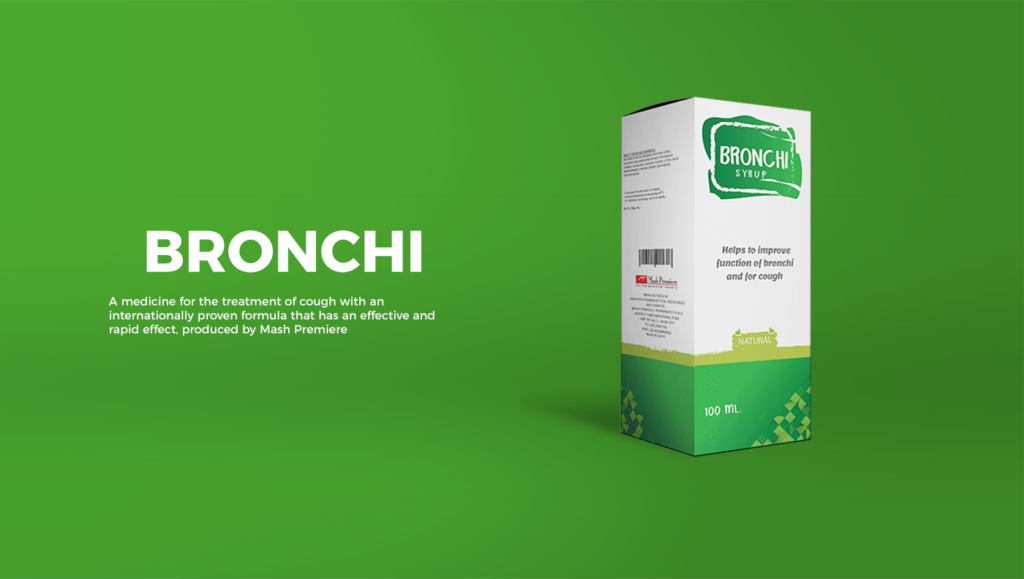 Bronchi a cough syrup medical designed for mash premiere for pharmaceuticals and cosmetics